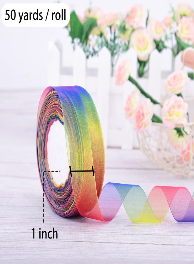 Hapeper Rainbow Sheer Organza Chiffon Ribbon for Gift Wrapping, Crafts, Party Decoration, 50 Yards (1 Inch) - Image 3